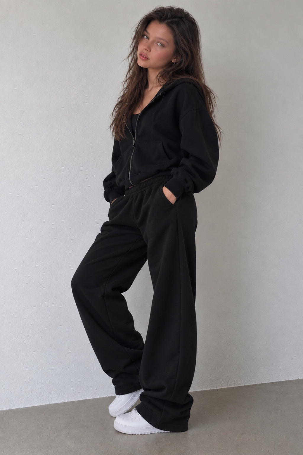 Model wearing Black Sweats