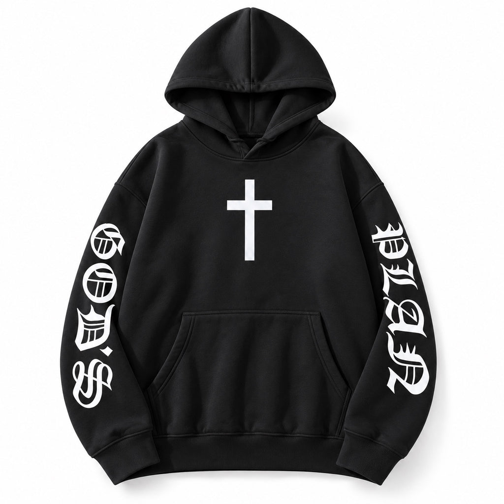 Ğõďš Płän hoodie - black with white print