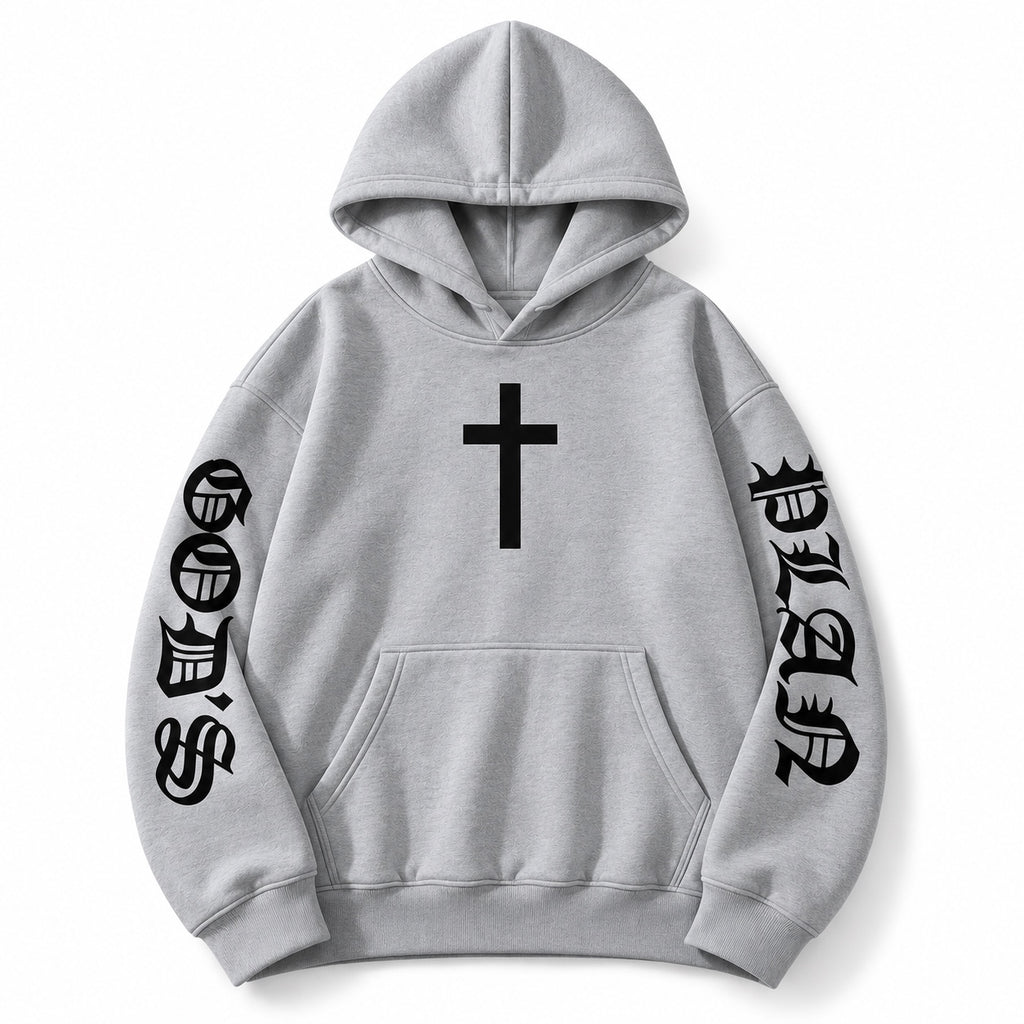 Ğõďš Płän hoodie - grey with black print