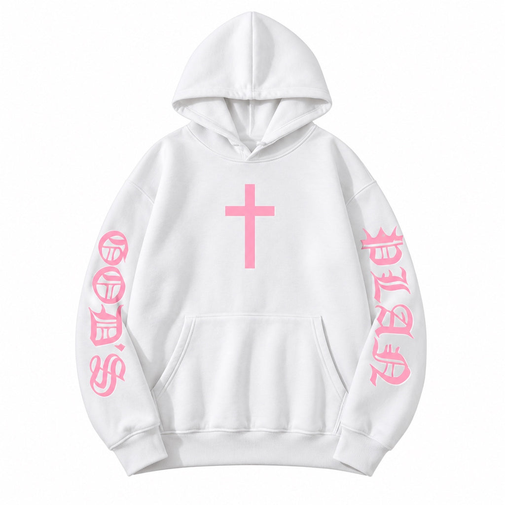Ğõďš Płän hoodie - white with light pink print