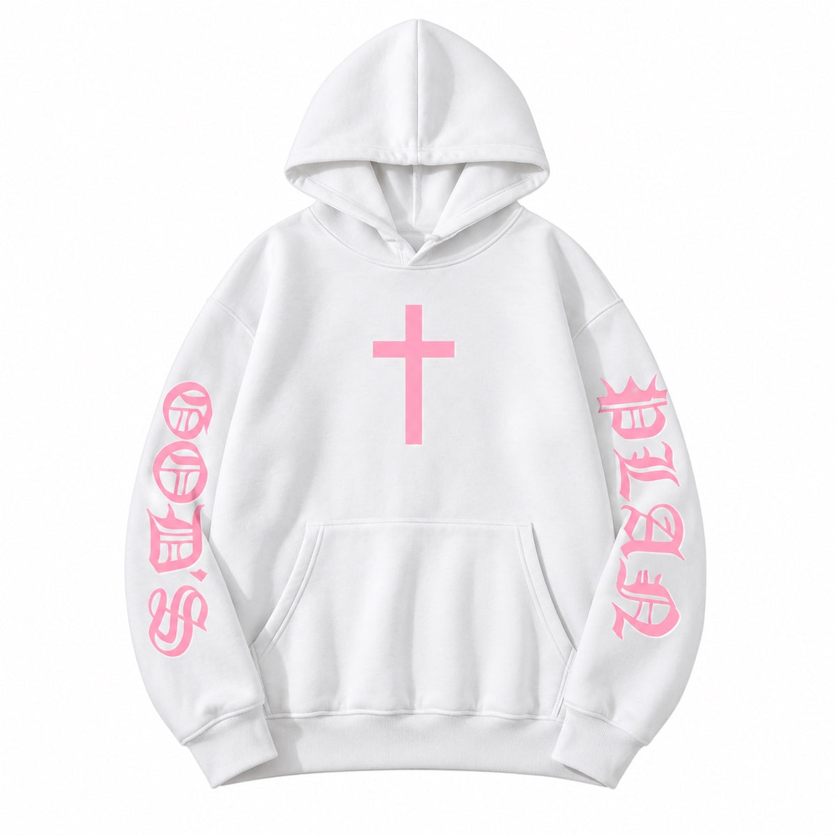 Ğõďš Płän hoodie - white with light pink print