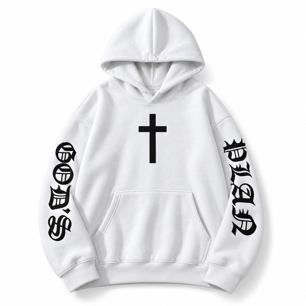 Ğõďš Płän hoodie - white with black print