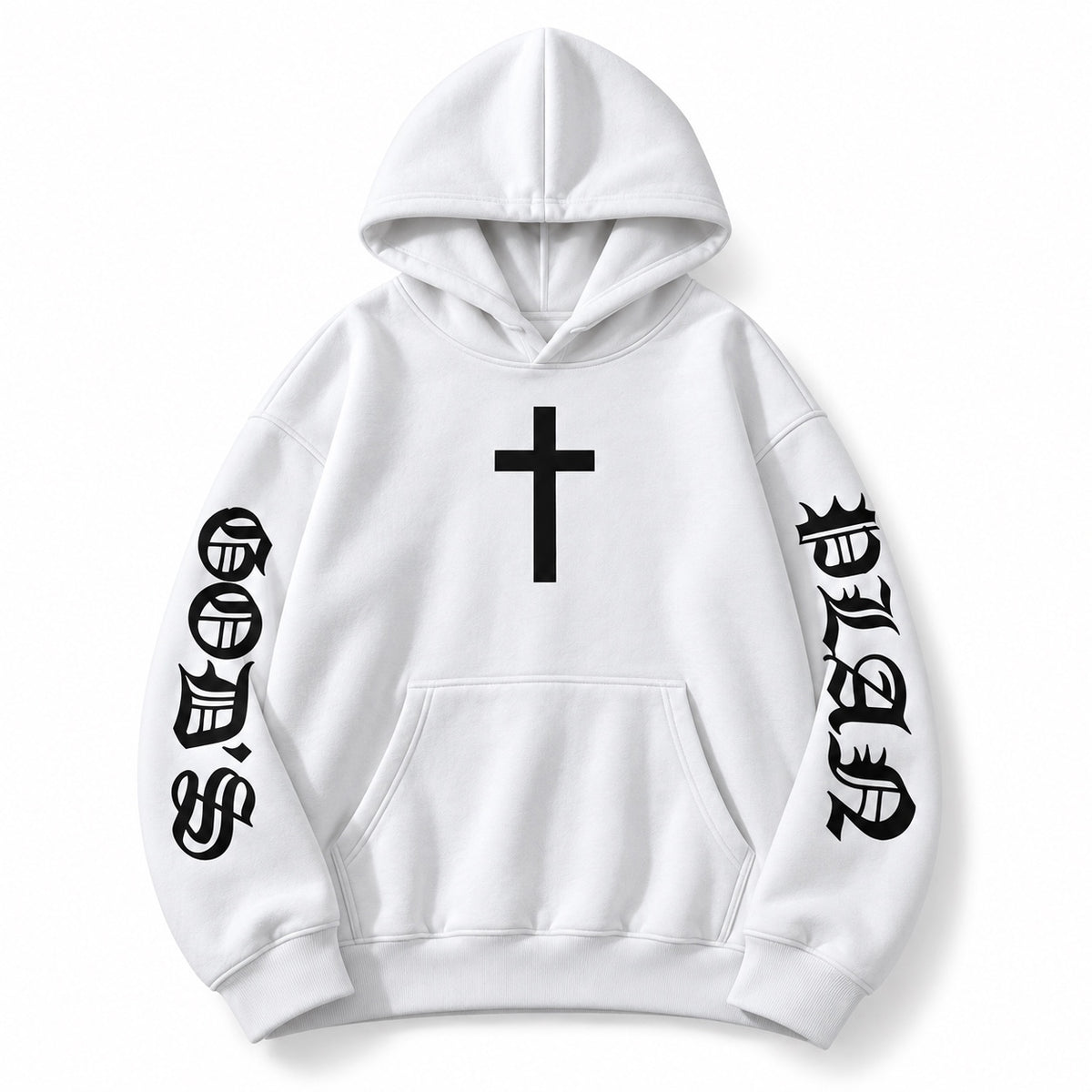 Ğõďš Płän hoodie - white with black print