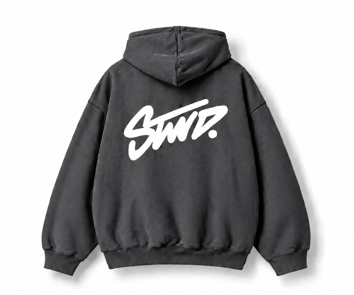 STWD. Hoodie - Charcoal / washed black - back print