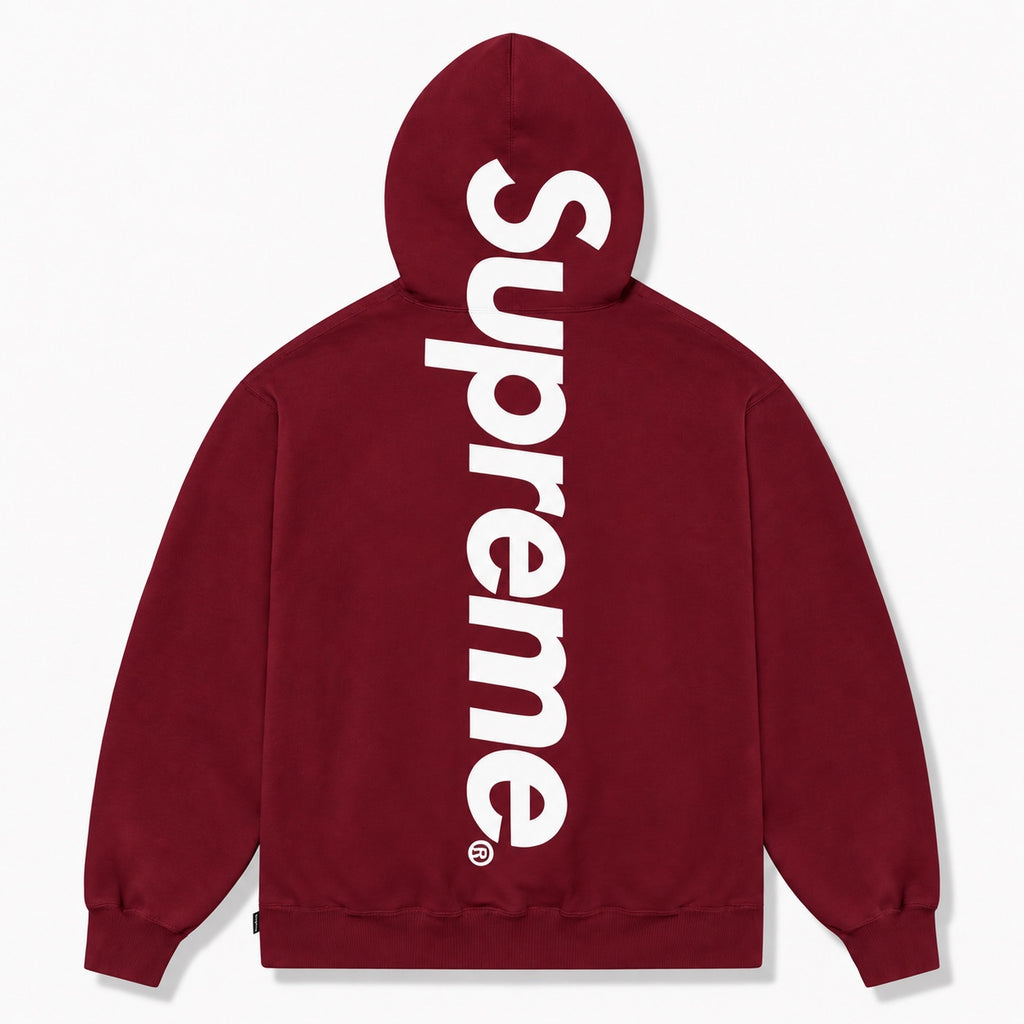Supreme hoodie back - burgundy with white print