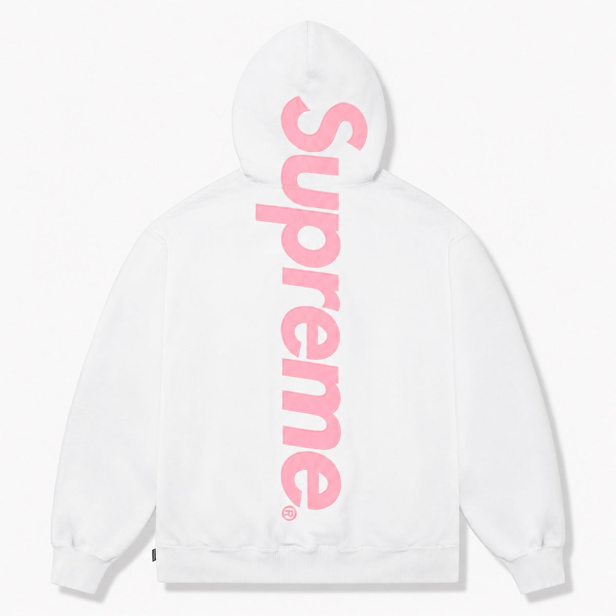 Supreme hoodie back - white with pink print